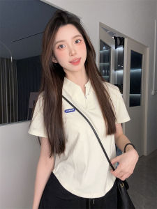 Áo Thun Tay Ngắn Cổ Polo in Chữ Phong Cách Hàn Quốc Dành Cho Nữ Mùa Hè Cotton Co Giãn Thoải Mái Thiết Kế Ngắn Thời Trang