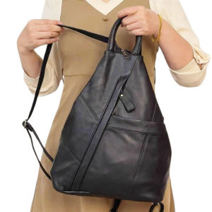 BeeGreen Women Black Genuine Leather Backpack High Quality Niche Design Travel Knapsack Large Capacity Commuter Shoulders Bag