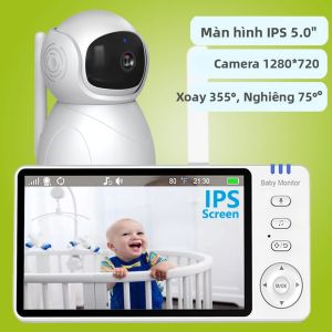 Máy Theo Dõi Trẻ Em 5 Inch HD 720P IPS Với Chức Năng Xoay Nghiêng Zoom 4X Tầm Nhìn Ban Đêm Âm Thanh Hai Chiều Nhạc Ru VOX Pin 3500mAh - Camera An Ninh Không Dây