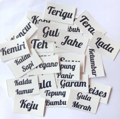 Paket Stiker Bumbu Dapur 30pcs - Stiker Label Berbentuk Persegi Panjang Berwarna Putih dengan Tulisan Hitam untuk Label Bumbu Masakan