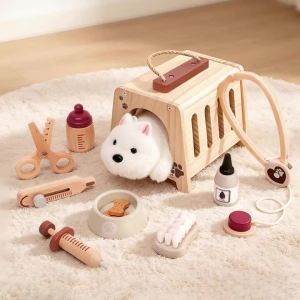 Wooden Simulation Pet Medical Kit Toys Baby Educational Toy Parent-Child Interaction Doctor Role Playing House Game Set Toy Gift