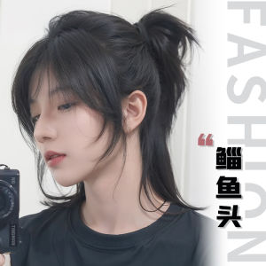 Wolf wig for men long hair Japanese-style mens mullet head half tie center part samurai hairstyle mens full head cover