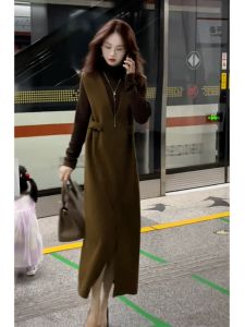 Elegant French Style Lightweight Luxury Dress Womens Autumn Two-Piece Set High Waist A-Line Skirt Long Sleeve Commute Fashion