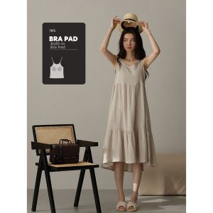 me home wear | Summer Pure Cotton Gauze Padded Dress Sleepwear
