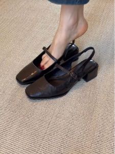 Sheepskin Version Mary Jane Shoes Womens Retro Personality Head Cover Sandals Fashionable Low Cut Rubber Outsole Casual Footwear