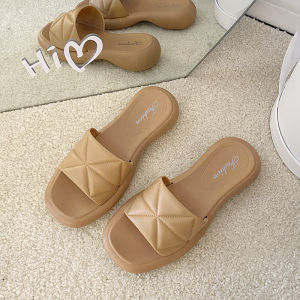 Outdoor Stylish 3.5cm Platform Slippers Womens Summer Outwear Fashion All-Match One-Word Sandals out Beach Ins