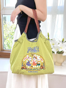 Japanese and Korean Messenger Bag Women High Sense Niche Wide Shoulder Strap Canvas Bag Embroidered Nylon Shopping Bag Portable Shoulder Bag