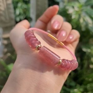 Q267 Vòng cáp lu thống 2 ngũ điếu Thạch Anh Dâu Hồng Hỏa và Thổ - Phong Thuỷ TUDO P