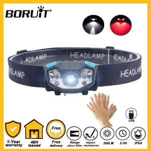 BORUiT Mini LED Induction Headlamp 600LM IR Motion Sensor Headlight USB Rechargeable Waterproof Head Torch for Camping Fishing