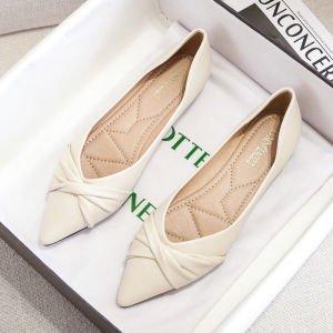 Womens Flat Bottom Single Shoes for Skirts Spring Autumn 2025 New Pointed Toe Soft Bottom Large Size Boat Shoes 41 to 43