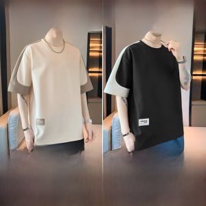 ROMON | Lormen Mens Short Sleeve T-shirt Summer Thin Round Neck Printed Youth Fashion Ice Silk Top Loose Fit Polyester Spring Season