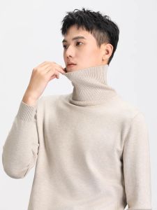 Autumn and Winter Turtleneck Sweater Mens Loose All-Matching Fleece-Lined Thickening Sweater Mens Undershirt Lapel Knitwear Tops