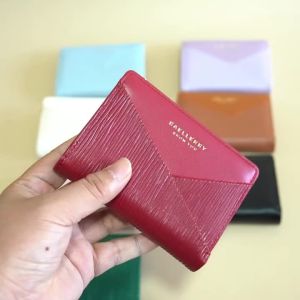 Ví Ngắn Nữ Baellerry Chất Liệu Da PU Vân Sóng Nước Nhiều Ngăn Đựng Thẻ Cửa Sổ Trong Suốt Đựng CMND Và Ngăn Đựng Tiền Xu Có Khóa Kéo