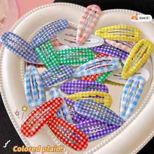 Tooyoo 4Pcs College Style Girl BB Clip Set Cute Student Polka Dot Bangs Clip Fashionable Plaid Hair Clip