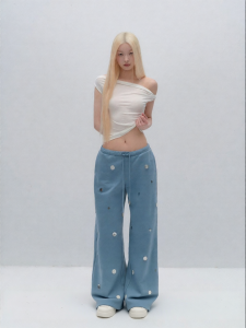 La lune Du ciel | Quần jogger kiểu Hàn có hạt sequins và hạt cườm không đều