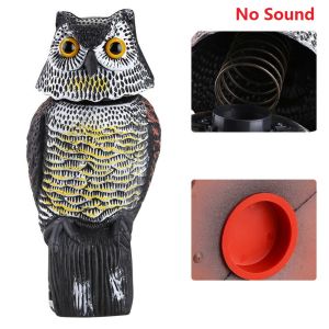 Fake Owl Decoy Plastic Owl Scarecrow Sculpture with Rotating Head and Sound for Garden Yard Bird Repellent Outdoor