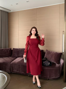 GLEC | French Luxury Vintage Square Neck Shimmer Mesh Plus Size Dress