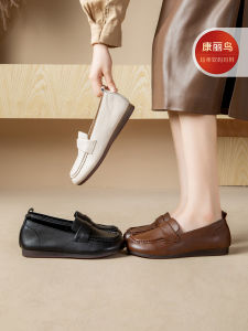Comfortable Leather Soft Bottom Womens Shoes Slip-On Casual round Toe Flat Heel Spring Autumn New Style for Middle-Aged And Elderly