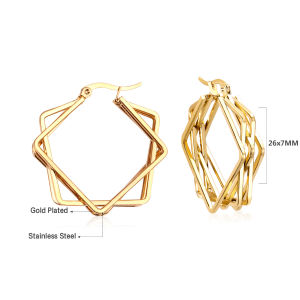 LUXUSTEEL New Fashion Women Geometric Hoop Earrings Gold Plated Stainless Steel Solid Metal Huggies Wedding Party Jewelry Gifts