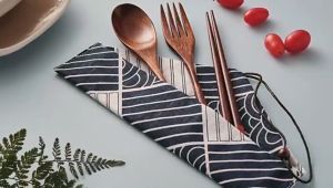 Wood Cutlery Bag Cutlery Set Bag Portable Japanese Style Wooden Chopsticks Spoon Fork Tableware Set Bag Only