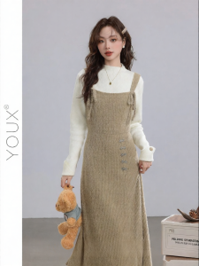 YOUXIANG | Đầm Nữ Vintage Cao Cổ Dày