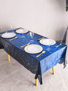Blue Disposable Tablecloth Childrens Day Birthday Party Dining Cloth School Kindergarten Space Starry Sky Rectangle Tablecloth
