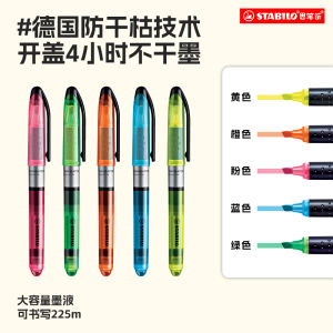 Stabilo Fluorescent Pen Highlighter Marking Pen Colorful Thick Silver Note Taking Pen for Primary And High School Students
