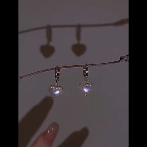 Pure Saudi Gold 24k Nasasangla Peach heart pearl earrings womens niche design fashion personality jewelry birthday gift