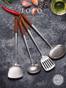 Jojos L PD Lam 304 Stainless Steel Chefs Spatula Wok Spoon Strainer Wooden Handle Kitchen Cooking Utensils Set