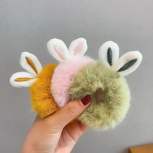 Scrunchie Kelinci Lucu Warna Pastel Ikat Rambut Bulu Halus Cute Rabbit Hair Tie Daily Fashion Style