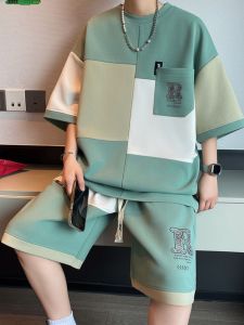 Junior High School Student Ice Silk Short Sleeve T-shirt 12-15 Years Old Boy Handsome Summer Clothes 13 Youth Sports Suit Mens Fashion