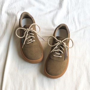 Retro Leather Sport Shoes for Women Casual Versatile Thick Bottomed Athletic Flats Fashionable Cross Tie Knot Pure Color