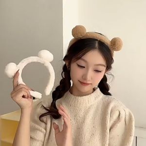 Băng đô cài tóc nhung lông dễ thương dành cho nữ rửa mặt và ép tóc chống trượt