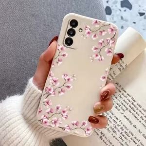 Pink Cherry Blossom Branch Print Phone Case For Samsung Galaxy A73 A72 A71 A70 A56 A55 A54 A53 A52 A51 Soft Silicone Back Cover
