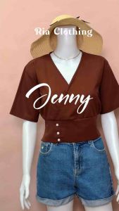 JENNY Vneck Semi Croptop Blouse Korean BKK Trendy Casual Office Top for Women Ria Clothing