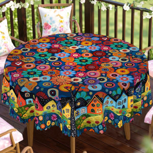 1 Piece of Bohemian Floral Round and Rectangular Tablecloth Available in Various Sizes Rural Scenery Print Pattern Design of Abstract Art Spring and Summer Bohemian Tablecloths for Kitchen Indoor and Outdoor Use Best Gift Choice