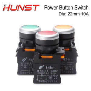 Hunst 22mm High Quality Silver Contact Fixed Self-Locking Push Button Switch for Laser Marker and CO2 Laser Cutting Engraver.