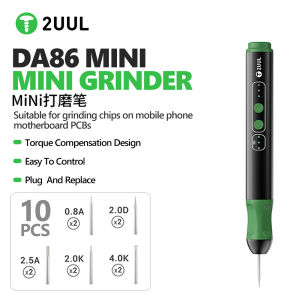 2UUL DA86 Mini Grinding Pen Set with 10 Grinding Heads for Mobile Phone Motherboard PCB Chip CPU Component Repair Grinding Tool