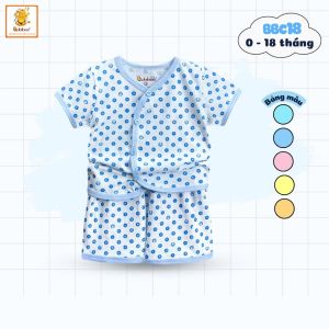 Bộ sơ sinh bé gái Babiboo quần áo sơ sinh tay ngắn chất cotton họa tiết chấm bi đáng yêu BBC18