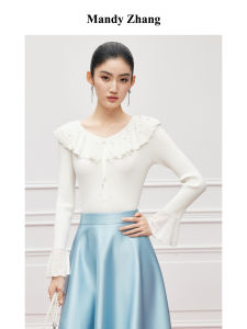 Silk-Wool Blend Ruffled Beaded Knit Top