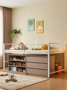 Childrens Half Height Bed Integrated Iron Art Loft Bed Storage Bed for Boys And Girls Modern Minimalist Style Metal Frame