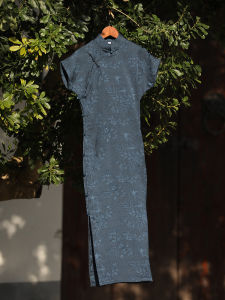 Young Elegant Blue Cheongsam Chinese Traditional Style Daily Wear Short Sleeve Long Qipao for Women High Quality Jiangnan Duvet