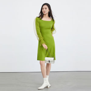 SDEER | Sheer Knit Mesh Long Dress Slim Fit