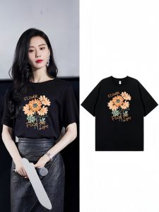 เสื้อยืดแขนสั้นผ้าฝ้ายลายดอกไม้สไตล์เกาหลีสำหรับผู้หญิง ฤดูใบไม้ผลิและฤดูร้อน 2025 แฟชั่นเสื้อผ้าทำงาน