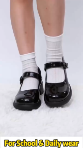 Black girls school shoes | Round toe glossy casual shoes | Suitable for everyday wear and back-to-school season. Rubber non-slip and waterproof black shoes for girls SIZE 26-35
