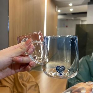 3D Love Gradient Transparent Glass Coffee Mug Milk Juice Couple Pair Cup Lady Office Afternoon Tea Party Drinkware 400mL