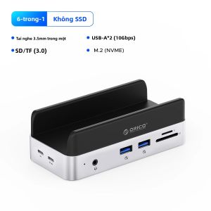 Cổng Kết Nối Mở Rộng ORICO VSE USB3.2 Gen2 Type C Dành Cho Mac Mini M4/Pro Với Khe Cắm SSD M.2 Đế Tản Nhiệt Ổ Cứng Ngoài 6 Cổng