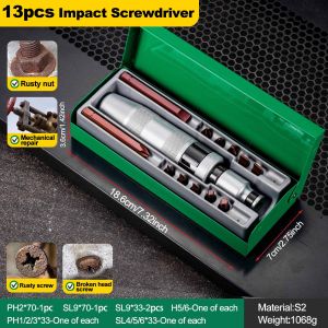 13 PCS Impact Screwdriver Hand Manual Reversible Impact Driver Set Durable Remove Disengage Rusted Fasteners Or Frozen Bolts
