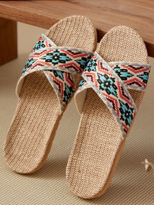 รองเท้าแตะผ้าลินินฤดูร้อนสำหรับผู้ชายและผู้หญิง รองเท้าแตะแบบสวมในบ้าน กันลื่น พื้นนุ่ม ระบายอากาศได้ดี รองเท้าแตะผ้าฝ้ายลินินสำหรับใส่ในบ้าน