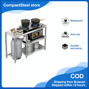 CompactSteel Store 3-tier 304 Stainless Steel Rack Gas Stove Stand Stainless Gas Rack Kitchen Storage Rack Load 500KG With wheels With Wheels
